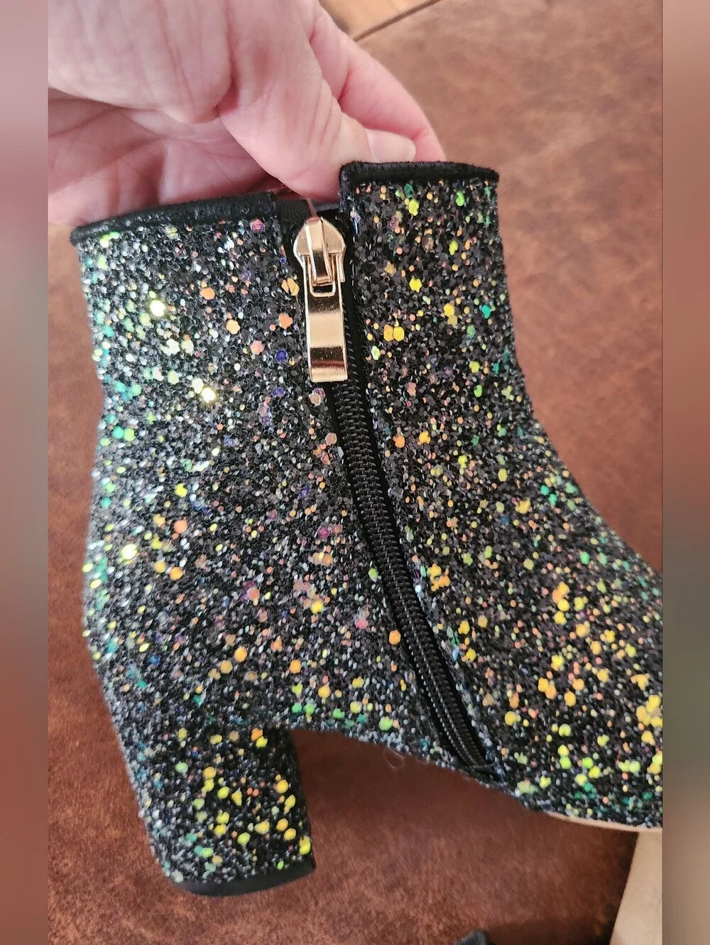 Sparkle Black Glitter Ankle Boots with Side Zip